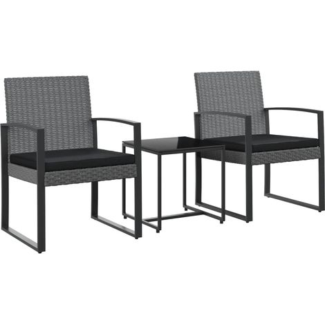 Ensemble à manger de jardin coussins 3 pcs,Salon de jardin gris foncé rotin PP CFW94503 (1/5)
