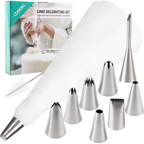 Kit Poche à Douille 12 Pièces avec 8 Douilles Patisserie et 1 Poches à Douille en Silicone, Poche à douille pour la décoration de gâteaux, cupcakes, biscuits (1/5)