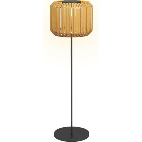 Rattan-Solarlampe, Wegleuchte mit warmweißem Licht, wasserdichte LED-Gartenleuchte mit Lichtsensor, Stehleuchte für Garten & Rasen, Stahl