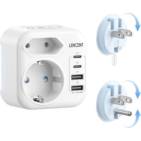 Adaptateur Prise USA combiné Type A et Type B avec USB-C pour États-Unis Canada Japon Mexique Thaïlande Vietnam République Dominicaine Adaptateur de Voyage (1/5)