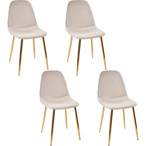 Lot de 4 Chaises - HOME DECO FACTORY - Design Scandinave - Pieds Dorés - Gris et Or (1/5)