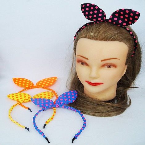 TrAdE Shop Traesio - Set 2pz Cerchietti Retro' Pois Orecchie Fermacapelli Plastica Tessuto Accessori -