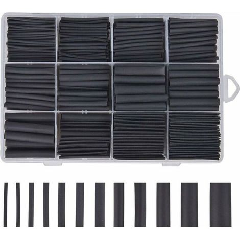 Gaine Thermoretractable - Polyolefine - Diamètre 1 à 10 mm - 8 Tailles Assorties - Noir - 625 Pièces (1/5)