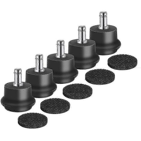 Lot de 5 patins de rechange pour roulettes pivotantes de chaise ou tabouret de bureau, transformables en roulettes fixes, noir mat (1/5)