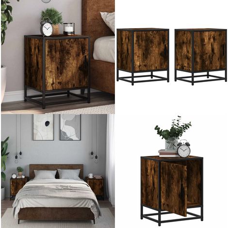 vidaXL Tables de chevet 2 pcs chêne fumé bois d'ingénierie et métal (1/5)