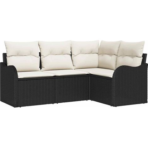 Garden Sofa Set with Storage 4 pcs Black Poly Rattan vidaXL