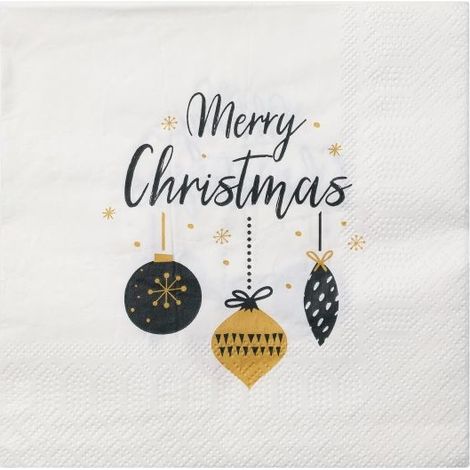 Eglo Servietten Merry Christmas Kugeln weiß 16,5 x 16,5 cm - 20er Pack Servietten