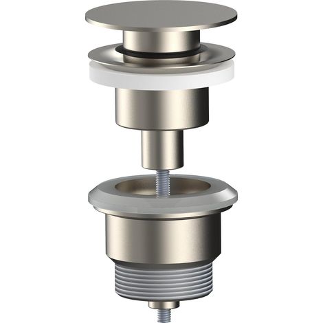 1 - Bouchon lavabo - Valve clic-clac - Compatible trop-plein et sans trop-plein - Installation facile G1-1/4 - Nickel satiné