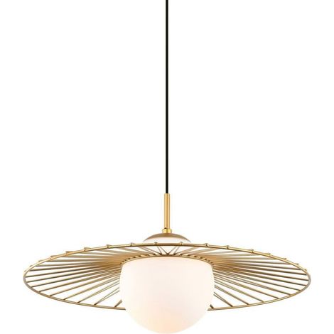 Italux Sally - Lámpara colgante moderna Dorada 1 luz con Dorado, Pantalla blanca, E27 (1/4)