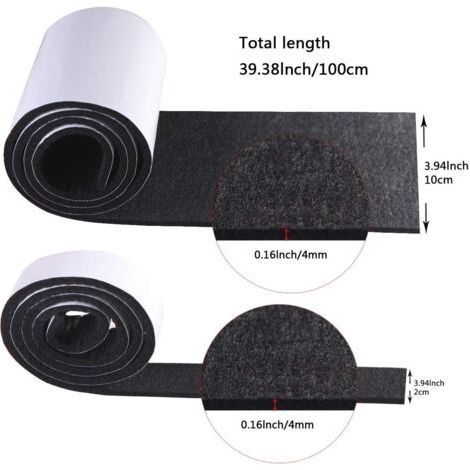 Tapis en feutre auto-adhésifs pour meubles, tapis de chaise antidérapants, 2 rouleaux (100 x 10 cm + 100 x 2 cm), peuvent être coupés à n'importe quelle taille, feutre auto-adhésif noir, protège-pieds (1/3)