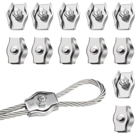 Lot de 12 serre-câbles M3 - 3 mm - En acier inoxydable 304 - Pour câble métallique - Tendeur de corde à linge - Fixé (1/5)