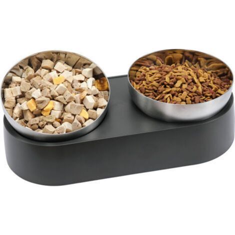 Bol de nourriture et d'alimentation surélevé en acier inoxydable, antidérapant et résistant aux éclaboussures, adapté aux chats et aux chiots Double bol 32 cm x 15,5 cm