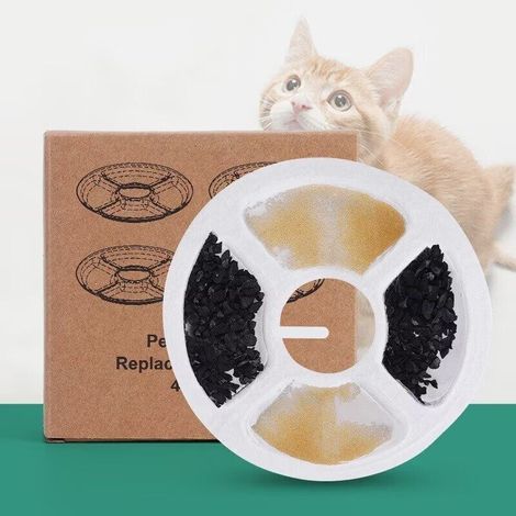 Katzenbrunnenfilter, 12-teiliges Dreifach-Filterset für Katzenbrunnen mit Ionenaustauscherharz und Aktivkohle für 2-2,5-Liter-Wasserbrunnen (1/4)