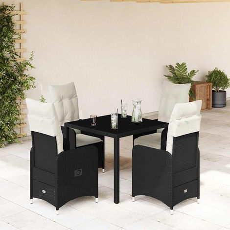 5-tlg. Garten-Bistro-Set mit Kissen Schwarz Poly Rattan (1/5)