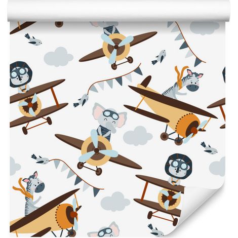 Papel pintado de animales de cuento de hadas en aviones para salón y dormitorio, 50x1000 cm. (1/5)