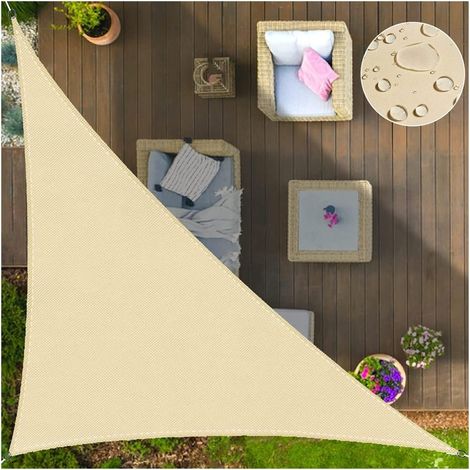 Wasserdichtes und UV-beständiges dreieckiges Sonnensegel für Terrasse und Garten, Sonnenschutzsegel (Beige, 3 x 3 x 4,3 m)