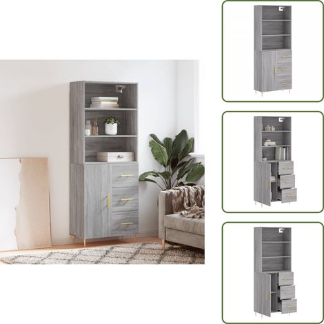 Buffet haut Sonoma gris 69,5x34x180 cm Bois d'ingénierie - Buffet Design Moderne - Meuble Rangement - Armoire Cuisine - Commode Salon - Étagère Murale (1/5)