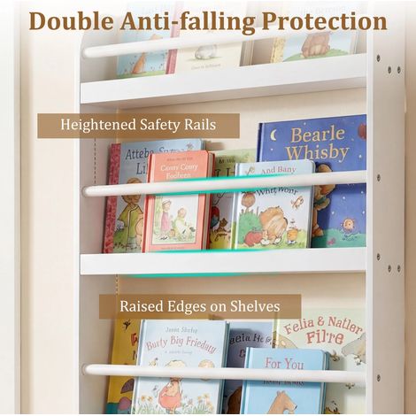 4-Tier Bookshelf Organizer for Toys and Books with Basswood Crossbar-White (1/5)