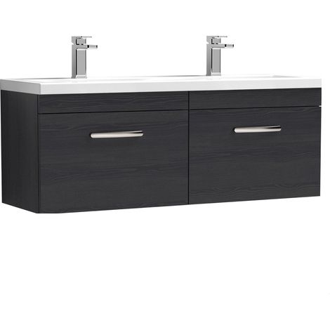 Millwich Contemporary 2 Drawer Wall Hung Vanity Unit with Basin, Charcoal Black, 1200mm