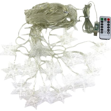 1 Guirlande lumineuse LED, flocon de neige, étoile, barre de glace, télécommande 13 touches, USB, 8 fonctions, intérieur, extérieur (1/5)