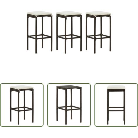 Tabouret de comptoir - Tabourets de bar avec coussins lot de 3 marron résine tressée (1/5)