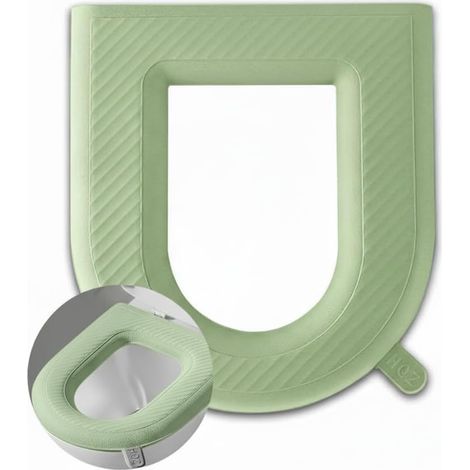 Toilet seat heater, extended toilet seat cover, padded toilet seat cushion, O-shaped washable or portable toilet lid. (Matcha green, 2 pieces) (1/4)