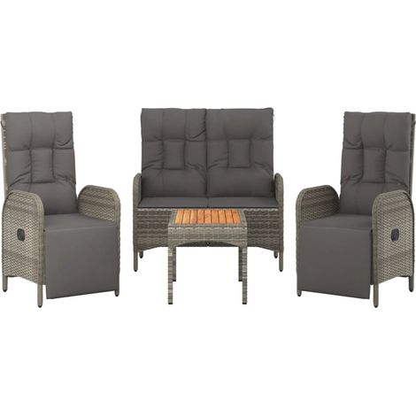 vidaXL 4 Piece Garden Dining Set with Cushions Grey Poly Rattan (1/5)