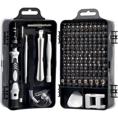 Kit de destornilladores de precisión 115 en 1, kit de destornilladores de precisión portátiles, herramientas de reparación de destornilladores magnéticos, color negro (1/4)
