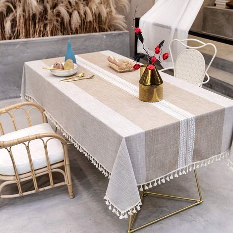 Nappe rectangulaire anti-poussière à emboîter, idéale pour la décoration de la table de cuisine et de la table basse (140 x 180 cm, marron). (1/5)