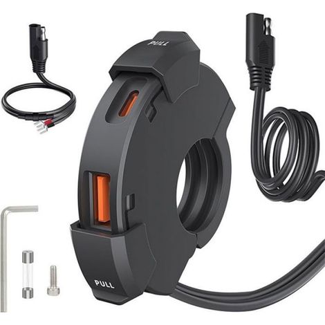 Chargeur USB moto - QC3.0 et PD Type C Avec interrupteur et voltmètre LED - Pour 12V 24V voiture camping car bateau (1/5)