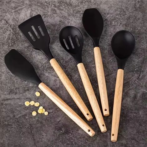 Ensemble de couverts en silicone noir (5 pièces) avec boîte de rangement en plastique