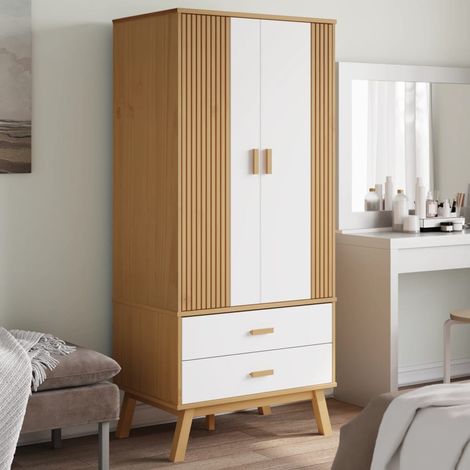 Kleiderschrank OLDEN Weiß Braun 76,5x53x172cm Massivholz Kiefer