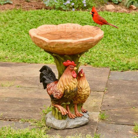 Vogelbad für den Außenbereich, Hahn-Vogelfutterbrunnen aus Kunstharz für die Gartendekoration