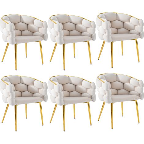 Set di 6 sedie da pranzo in velluto beige con gambe in metallo dorato 44x41x74 cm MODENUIT (1/5)