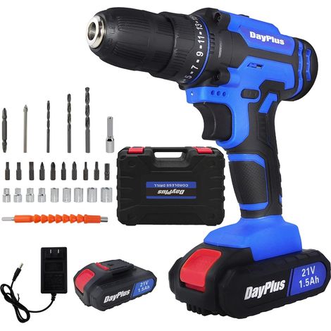 Perceuse à percussion alimentée par batterie 21V, adaptée au métal, au mur et au bois-1500mAh, 45 Nm, réglage du couple 25+1 vitesses, 2 vitesses, lumière LED (1/5)