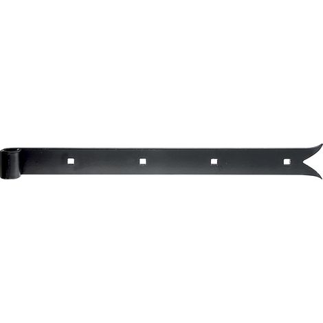 Penture de porte noire à queue de carpe 400mm – Acier brut plastifié – Diamètre trou 14mm – 4 trous de perçage – 306151 – Alberts