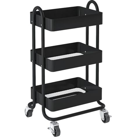 Carrello di servizio in acciaio con ruote a 3 cestelli 78,5 x 46 x 35 cm nero 030006800