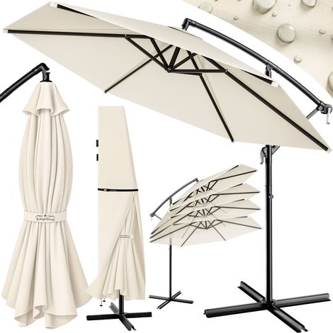 KINGSLEEVE® Parasol de jardin extérieur en aluminium Parasol déporté inclinable Ø300cm ou Ø330cm avec manivelle Protection UV Crème, 300cm