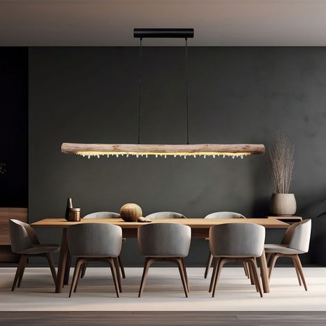 Lampada a sospensione a soffitto con travi in legno a sospensione naturale lampada a sospensione con decoro in cristallo, 1x LED 20 watt bianco caldo, LxPxH 120x7x150cm, soggiorno sala da pranzo