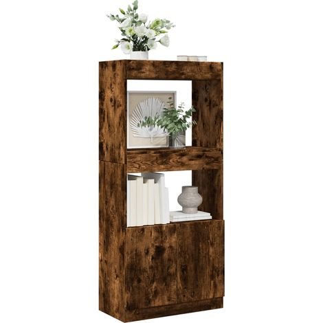 Highboard Räuchereiche 63x33x140 cm Holzwerkstoff