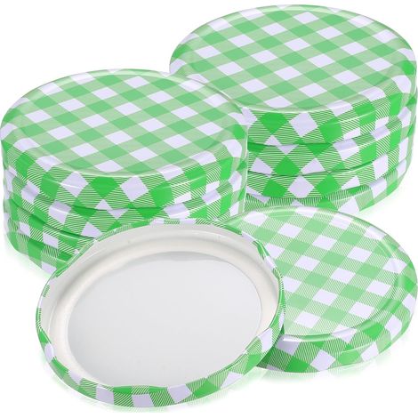Couvercles à visser – lot de 50 – 82 mm – motif carreaux vert/blanc – étanches – pour bocaux 230 à 565 ml – confiture (1/5)
