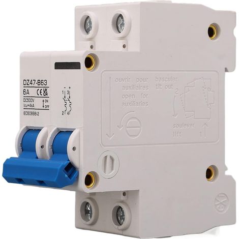 Disjoncteur Miniature DC, Mini Disjoncteur, DZ47 B63 2P Type B Disjoncteur Miniature DC pour Système Solaire Photovoltaïque 500 V, Montage sur Rail Din (1/5)