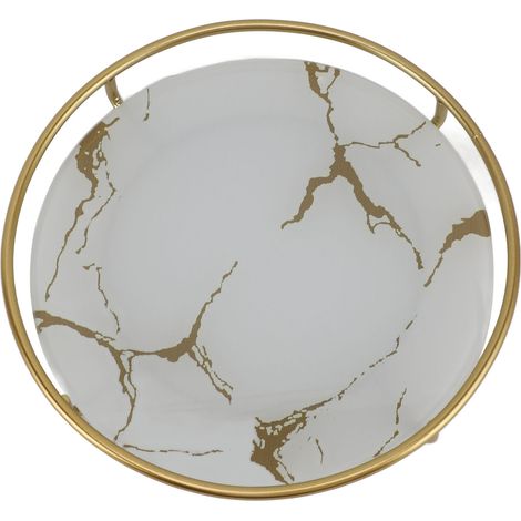 Plateau de salle de bain antidérapant, élégant et raffiné, blanc et rond, idéal pour ranger cosmétiques et bijoux.