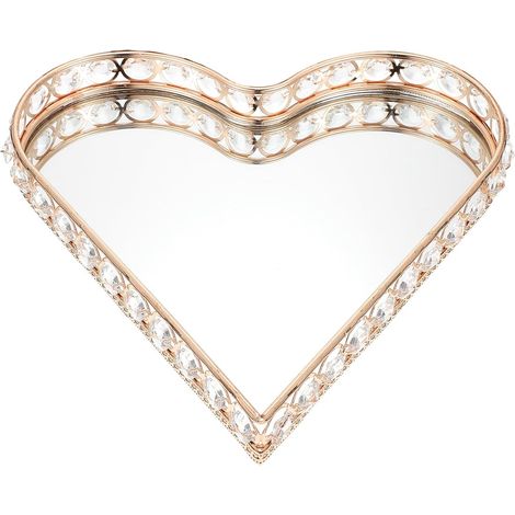 Plateau de Rangement à Bijoux de Cœur Miroir Décoratif, Compact et Stable, Couleur Or, pour Bureau et Maison, Plateau Organisateur Pratique et Décoratif, 1 Pièce (1/5)