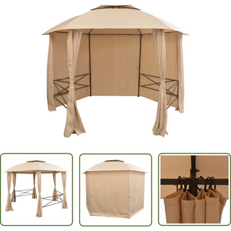 The Living Store Chapiteau tente de jardin avec rideaux Hexagonal 360 x 265 cm - Abri Jardin - Tents De Jardin - Gazebo - Parasol - Auvent (1/5)