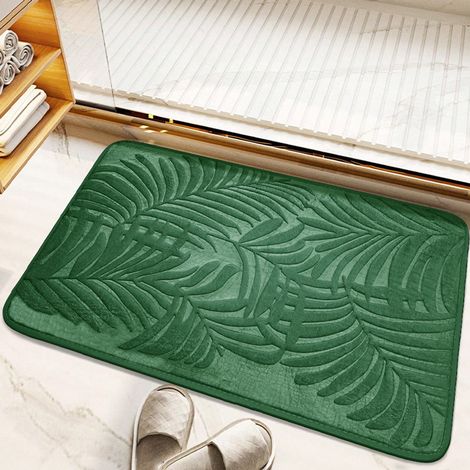 Tapis de bain antidérapant 40 x 60 cm épais et absorbant en mousse à mémoire de forme avec motif feuilles vertes (1/5)
