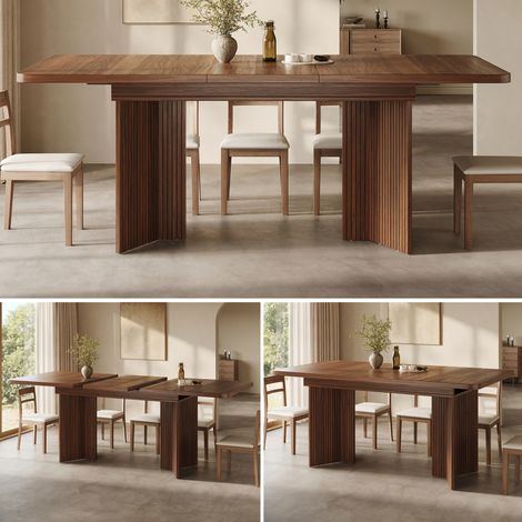 Table à manger extensible 120-160x80x76,1 cm en MDF et métal marron, gain de place – MEUBLIV (1/5)