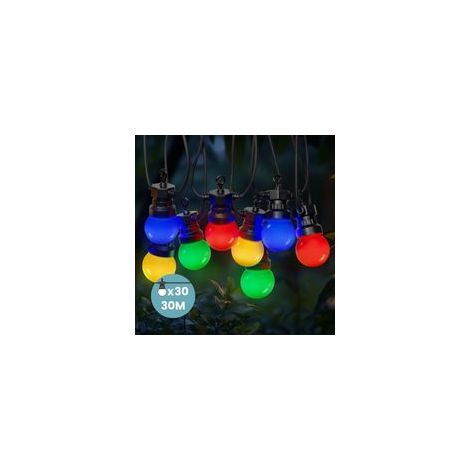 Guirlande lumineuse extérieure 30 m – 30 LED multicolores (rouge, vert, bleu, jaune) – IP44, idéale pour jardin et terrasse