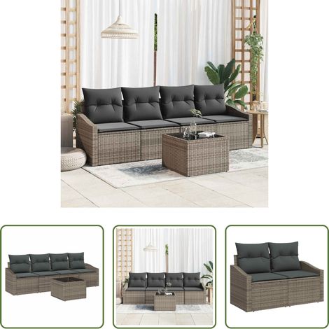 Terrassensofa - Sofa Set mit Kissen mit Kissen 5 pcs Grau Poly Rattan (1/5)