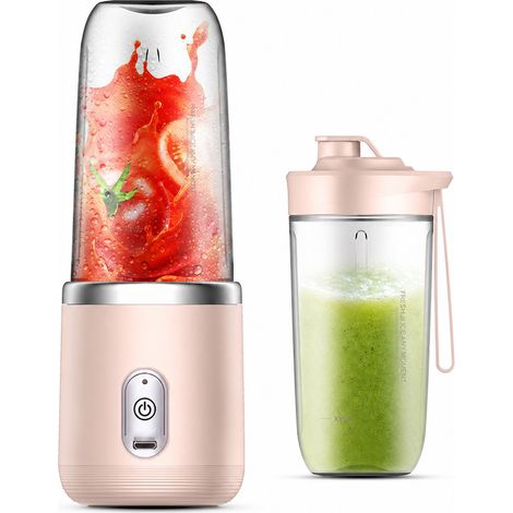 Blender Portable Rechargeable Rose, 6 Lames, 2 Gobelets et Couvercle Sport (1/5)